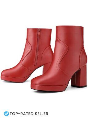 Faux Leather Squared Toe Platform Chunky Heels Ankle Boots Block Heel